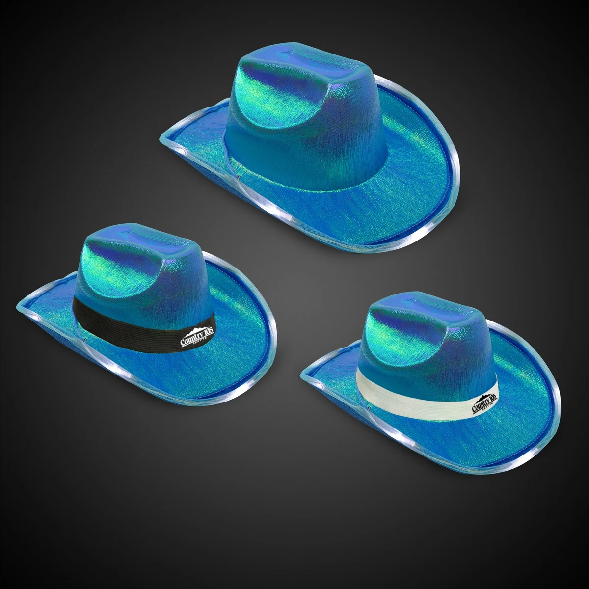 Blue Iridescent Light Up Cowboy Hat(Blank) 1