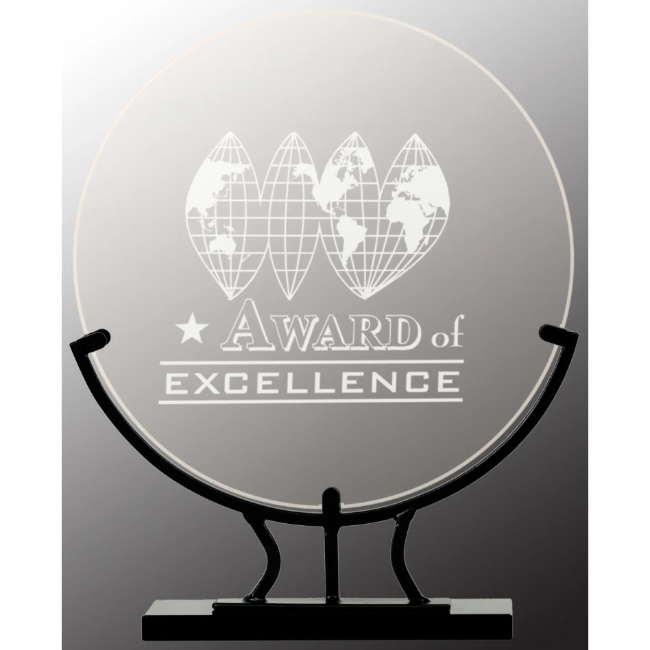 9 1/2" Round Vintage Glass Award with Iron Base 1