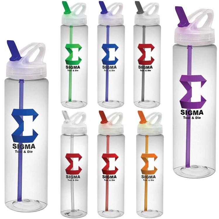 32 oz PET Sports Water Bottle with Flip Top Lid and Straw 1