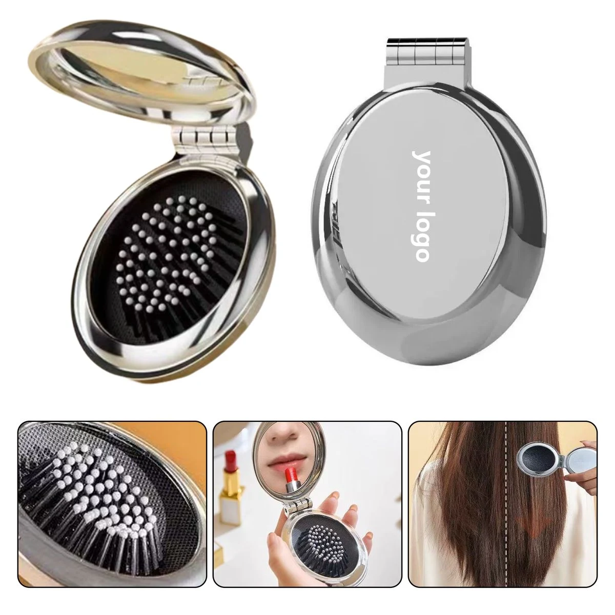 Foldable Compact Hairbrush With Mirror 1