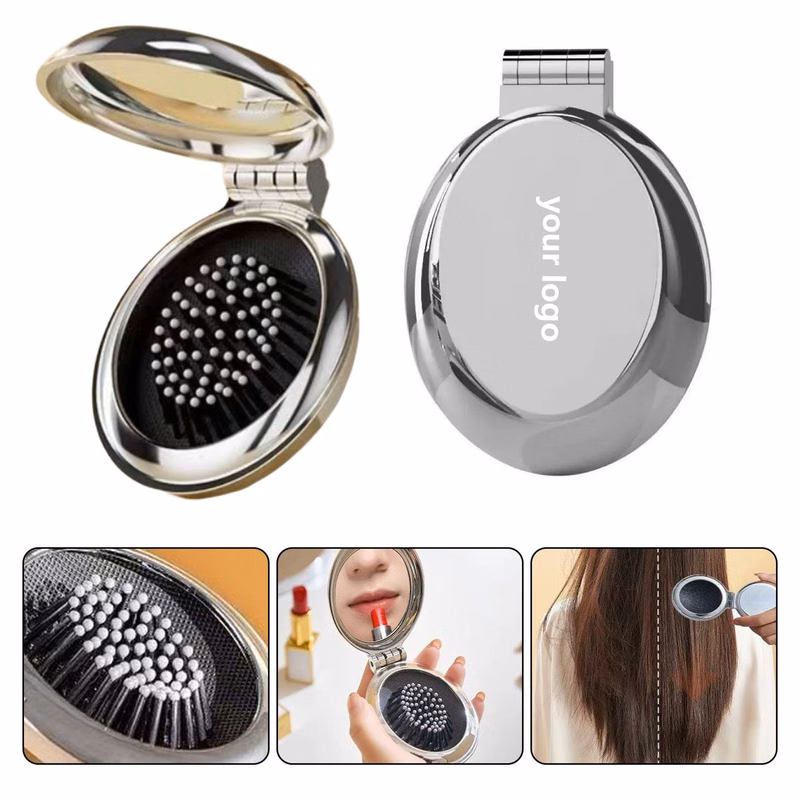 Foldable Compact Hairbrush With Mirror