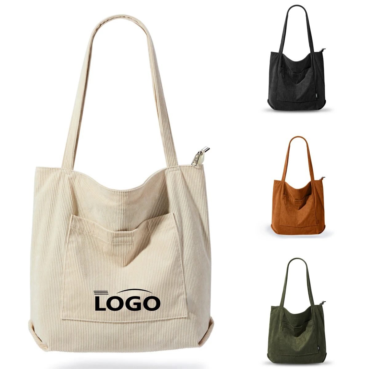 Corduroy canvas simple retro waterproof shoulder bag, custom tote bag with logo imprint 1