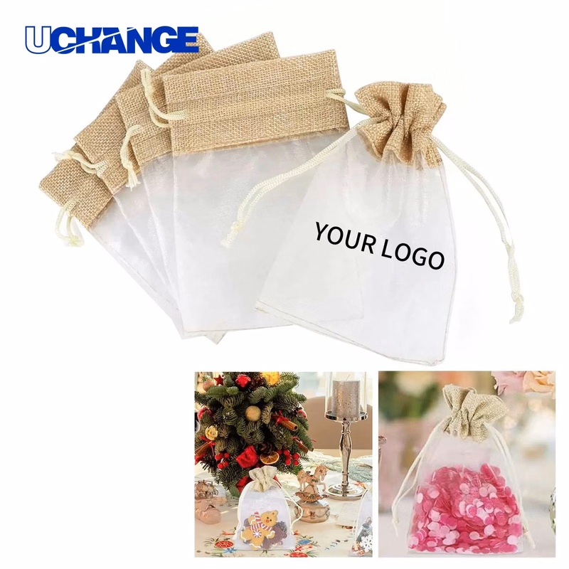 Linen Organza Gift Bag with Drawstring Closure Pouch