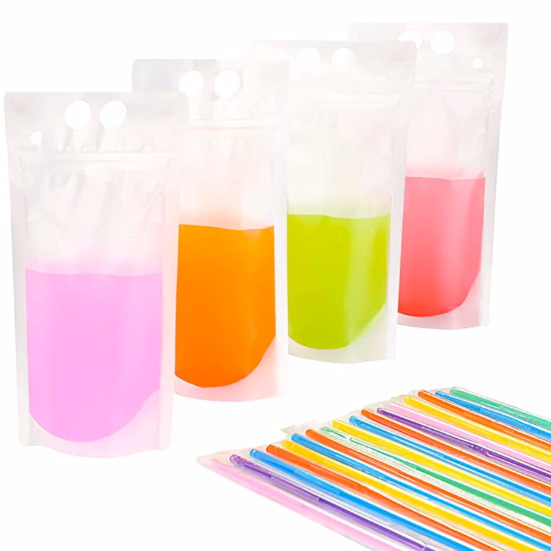 500ML/16OZ Juice Pouches Drink Pouches with Straw