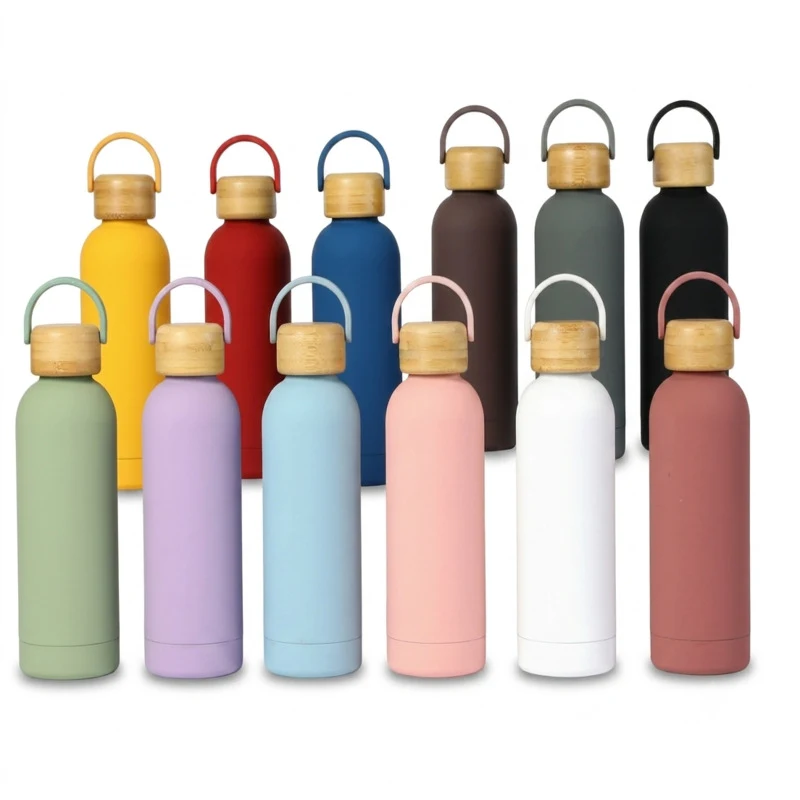 17oz Stainless Steel Sports Bottle W/ Bamboo Lid 1