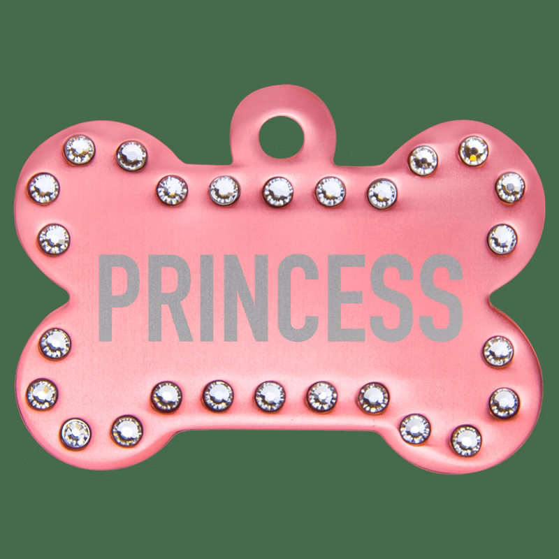 1 1/2" x 1" Pink Anodized Aluminum Swarovski Bling Bone with Tab