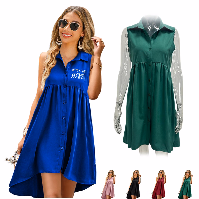 Women's Lapel Collar Sleeveless Dress