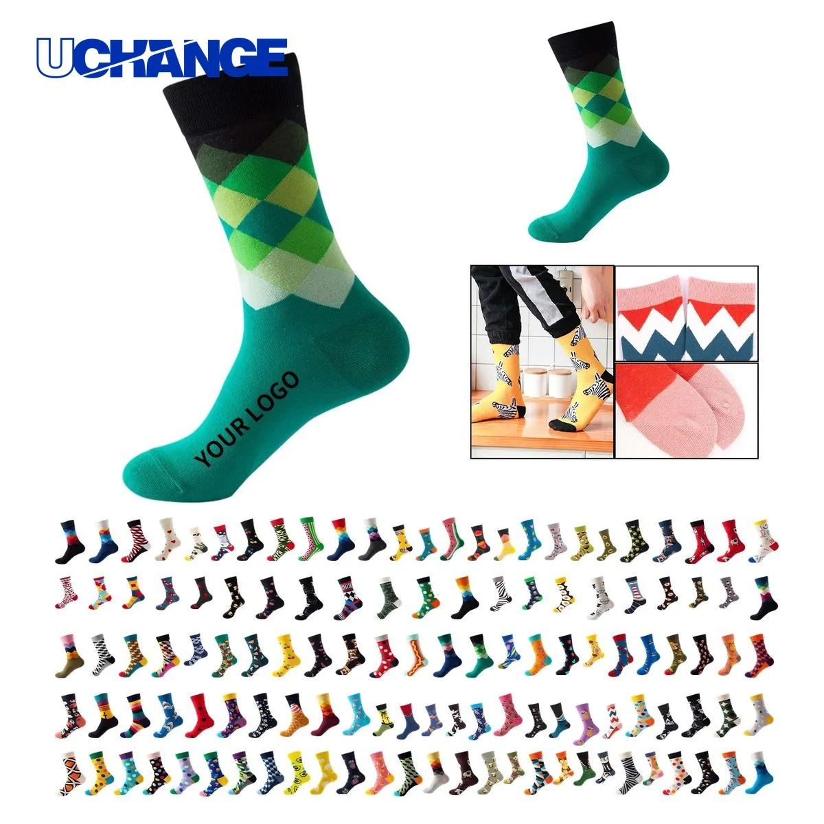 Jacquard Cotton Socks with Full Color Logo for Promotions 1
