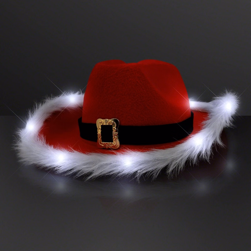 Cowboy Santa Claus Christmas Hat, White Light Fur Trim