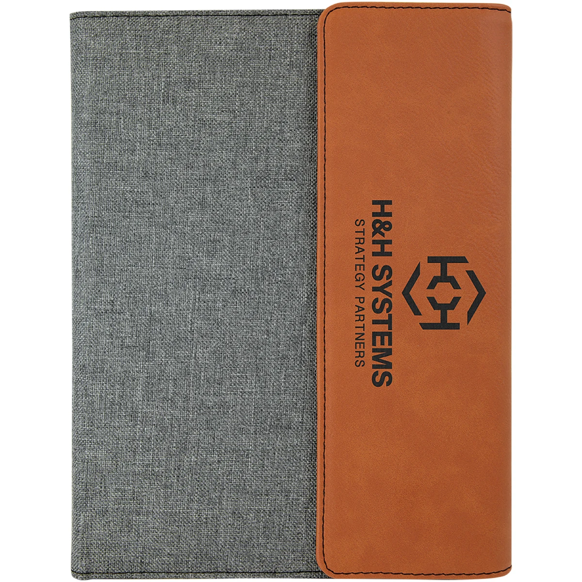 7" x 9" Rawhide Leatherette & Gray Canvas Portfolio 1