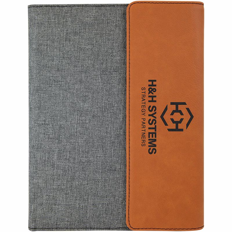 7" x 9" Rawhide Leatherette & Gray Canvas Portfolio