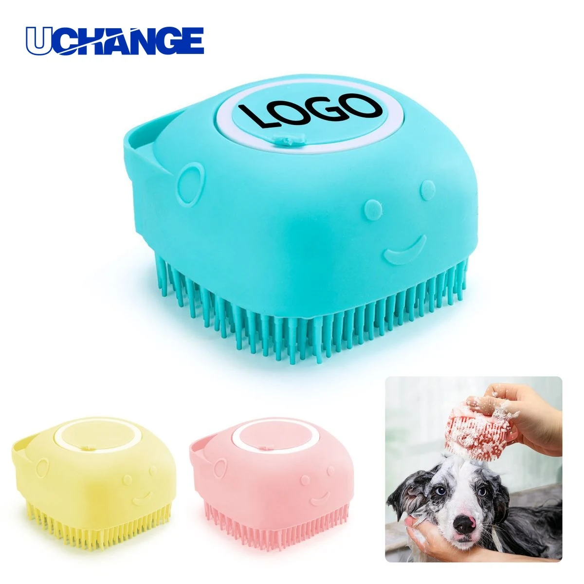 Silicone Pet Bath Massage Brush with Shampoo Dispenser 1