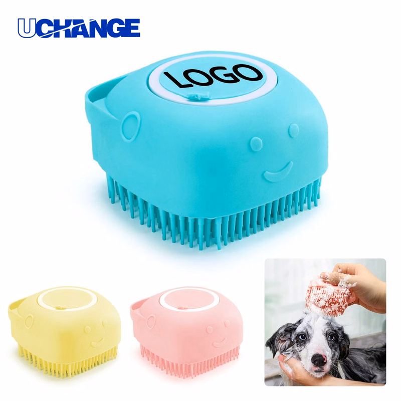 Silicone Pet Bath Massage Brush with Shampoo Dispenser