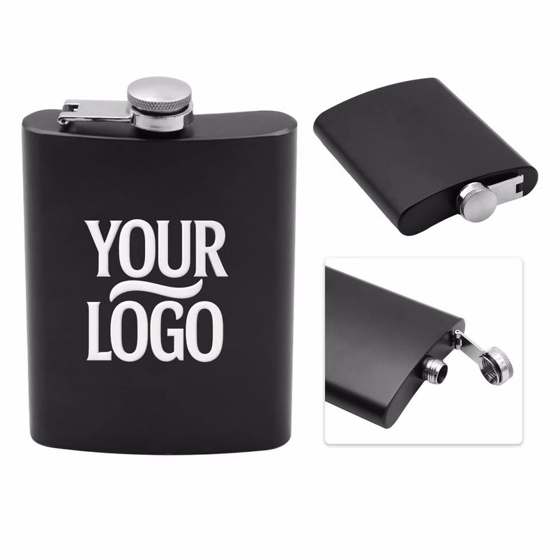 8 Ounce Black Coated Stainless Steel Hip Flask
