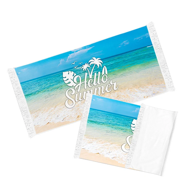 Free Shipping Full Color 250gsm Microfiber Beach Towel w/ tassel - 55 x 28 1