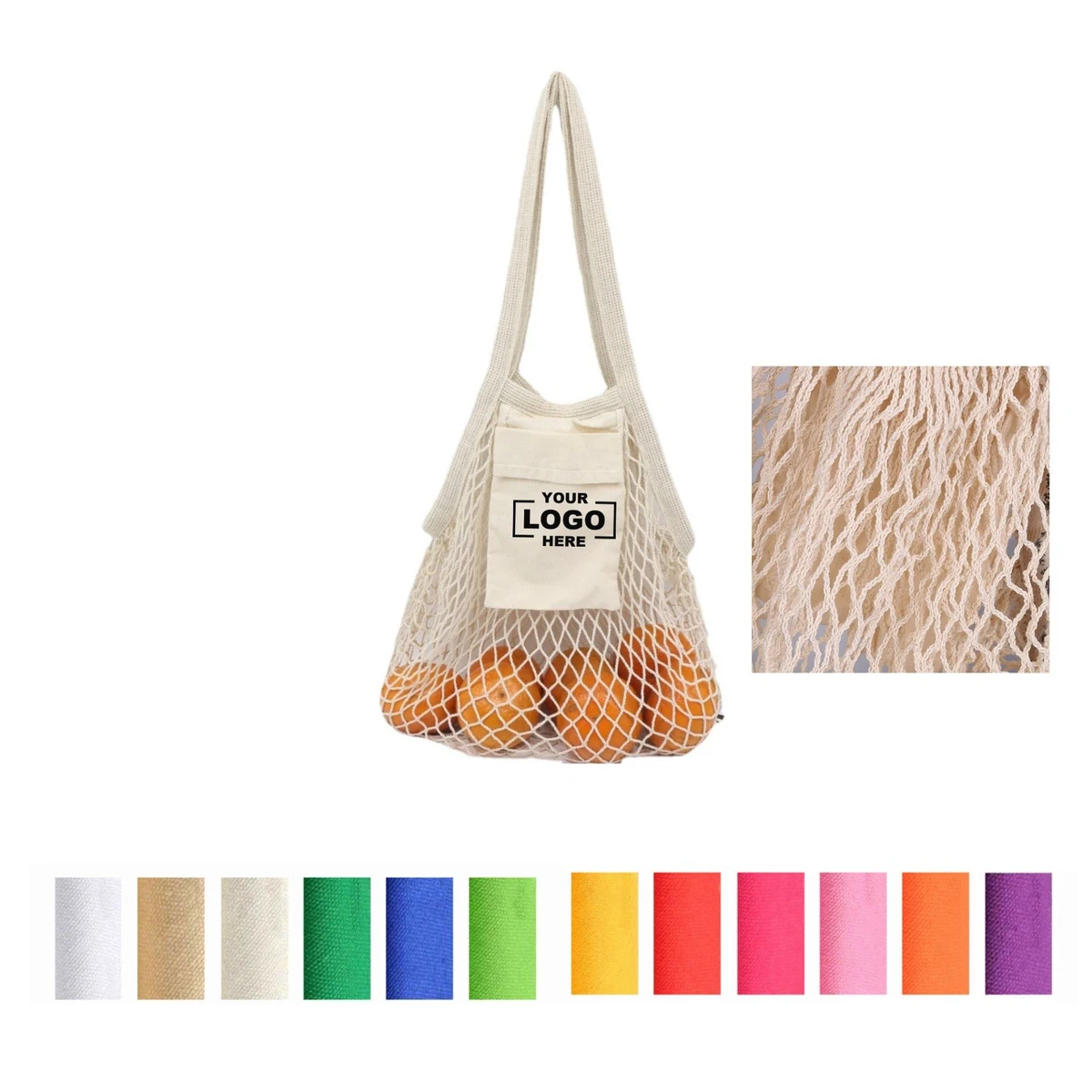 Foldable Cotton Mesh Grocery Tote Bag, custom tote bag with logo imprint 1