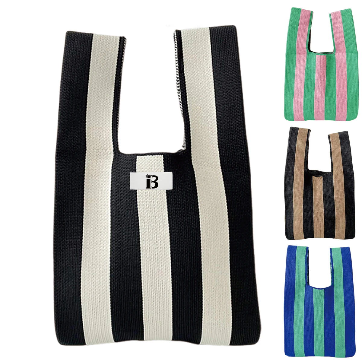Lightweight Durable Versatile Striped Woven Handbag 1