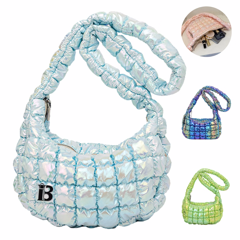 Soft Wrinkled Shiny Nylon Crossbody Bag