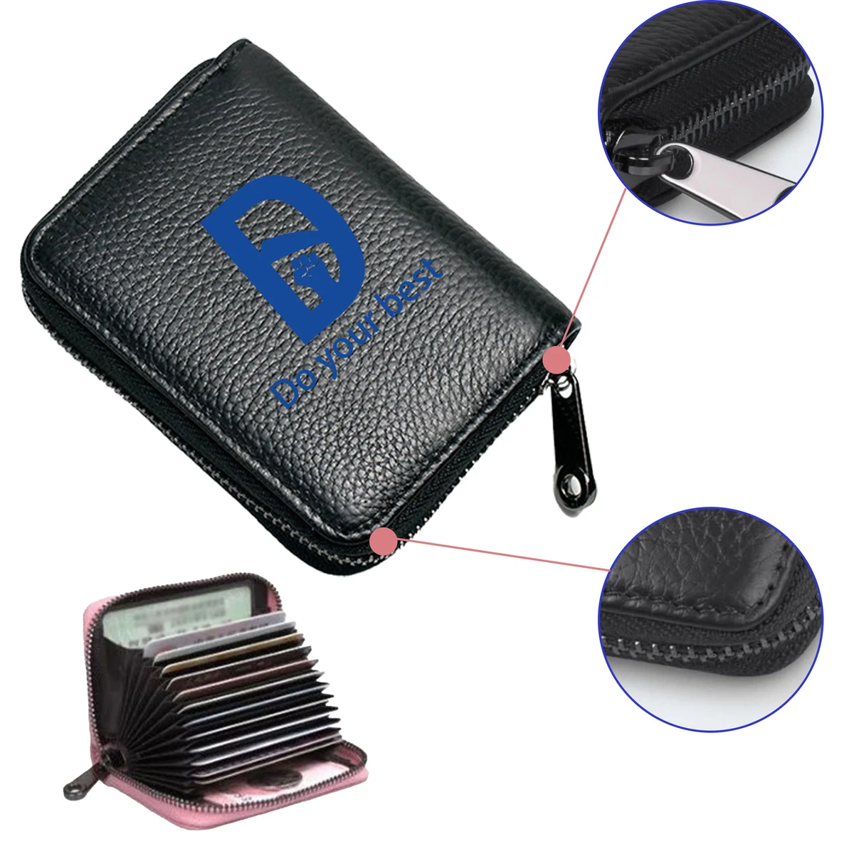 PU Leather Portable Cardholder With Zipper 1
