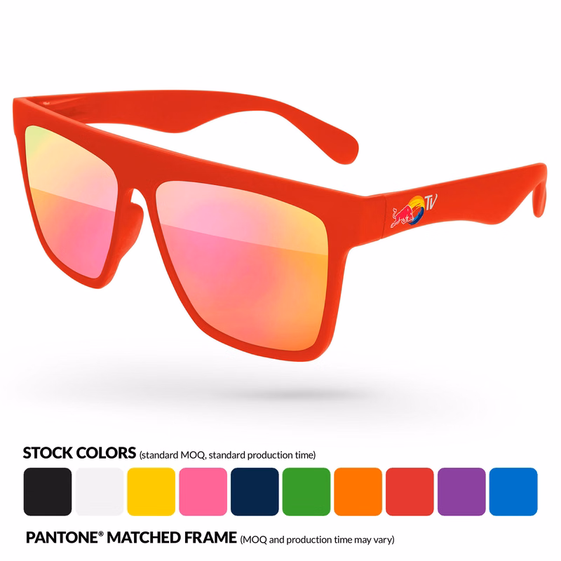 Laser Mirror Promotional Sunglasses w/ Full-color Temple Imprint