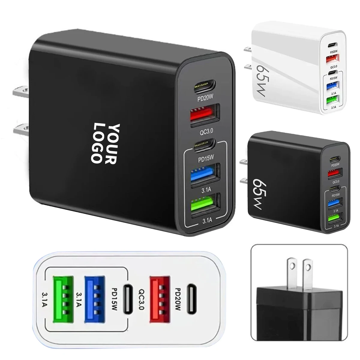 65W Five Port Wall Charger 3.07 x 2.16 x 1.1" 1