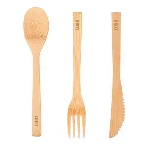 3 In 1 Bamboo Flatware Set Fork Knife Spoon Lightweight Durable 1