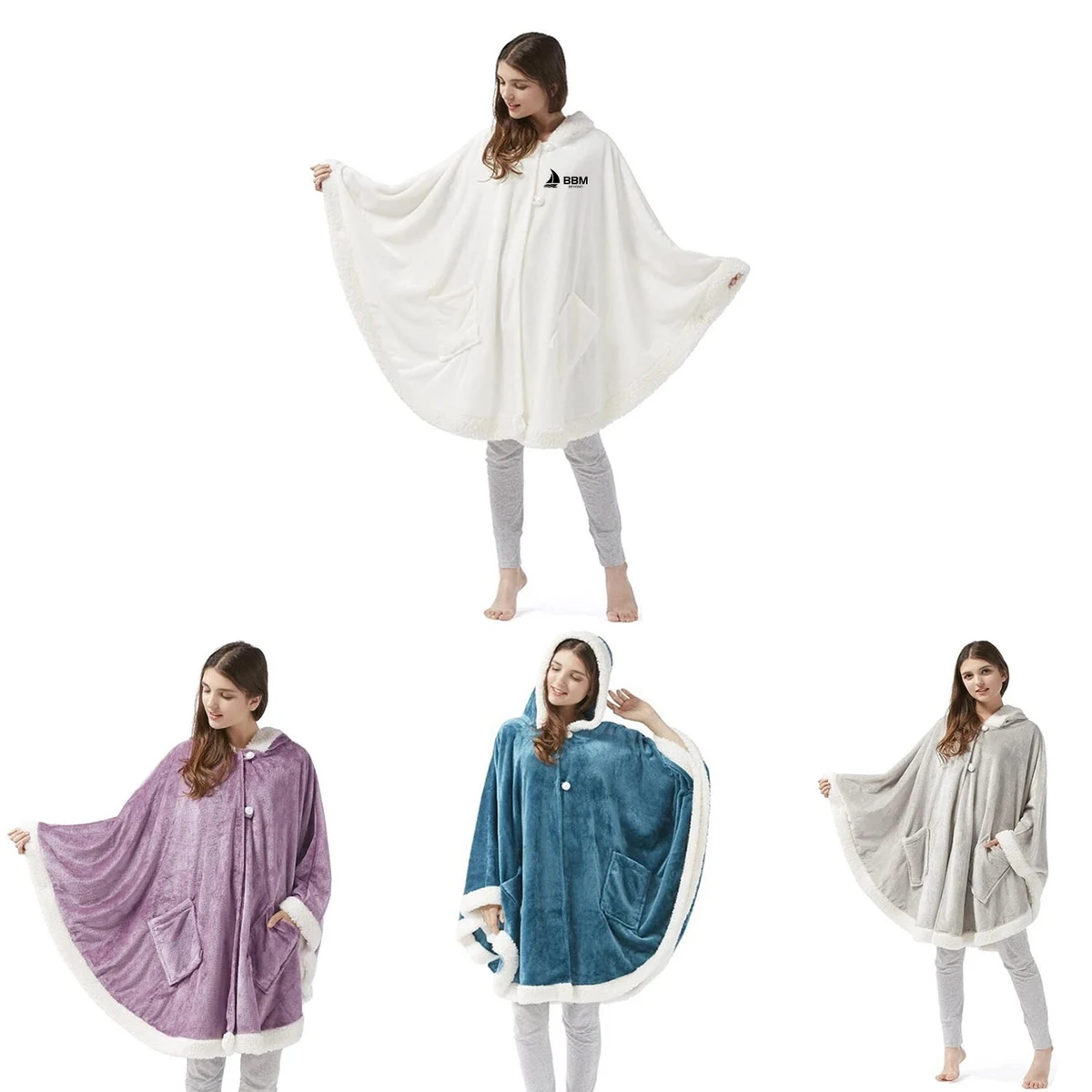 Pearl Buckle Hooded Casual Cape 1