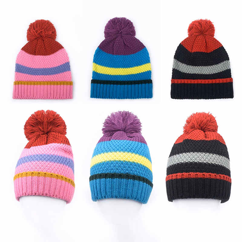 Knit Stripe Pom Beanie