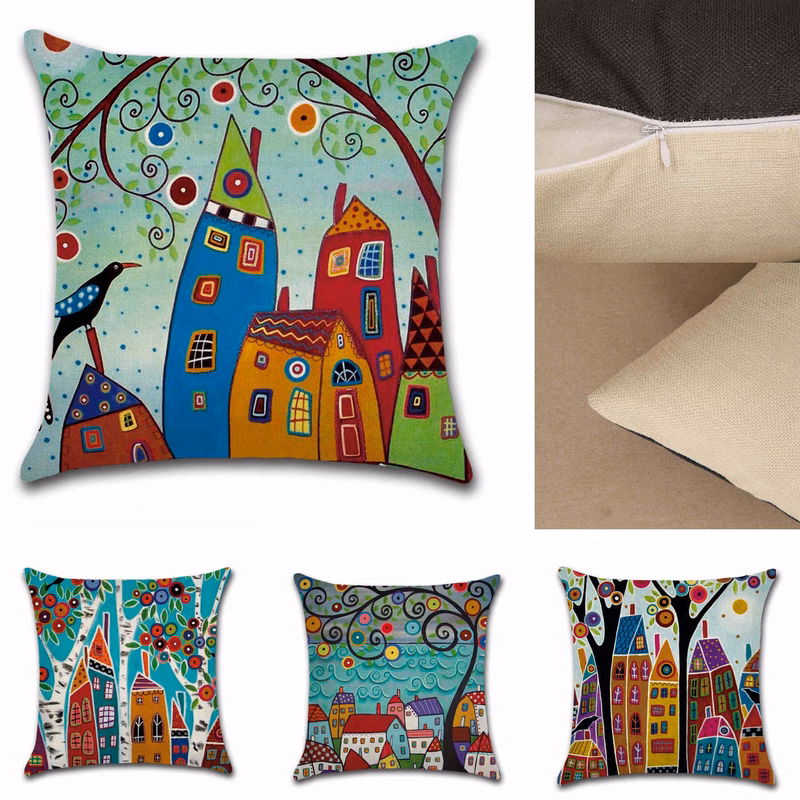 Cushion Home Living Room Bed Sofa Car Cotton Linen Square Pillow Covers