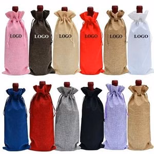 Linen Cloth Wine Drawstring Bags