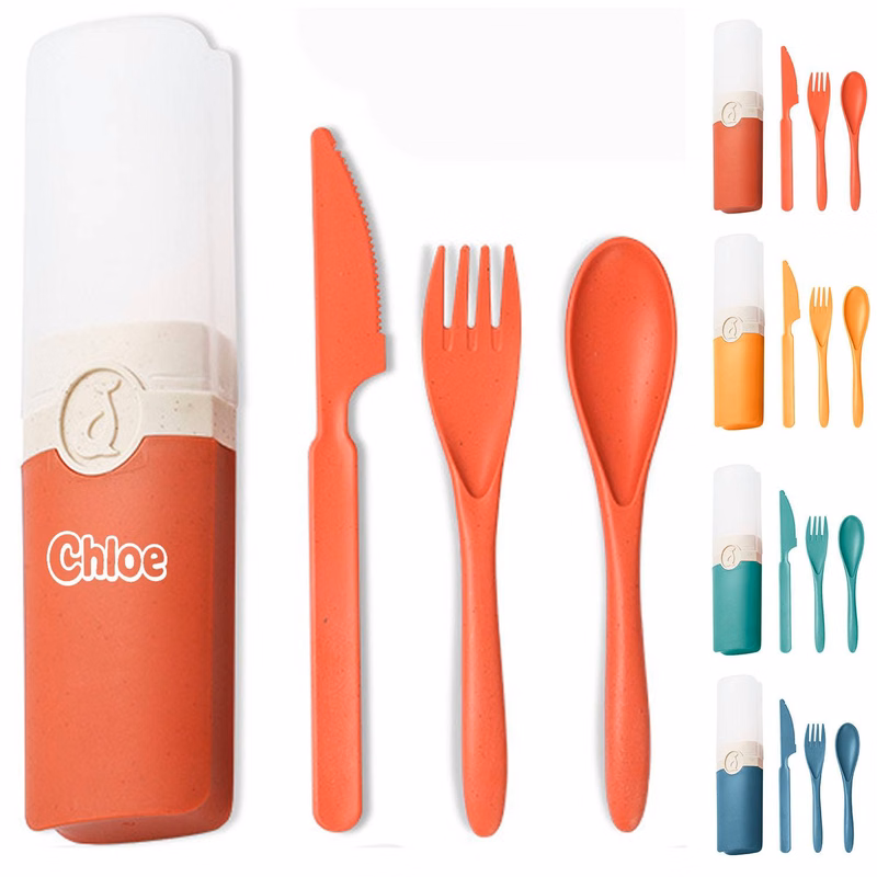 Wheat Straw Knife Fork Spoon Cutlery Set w/ Box