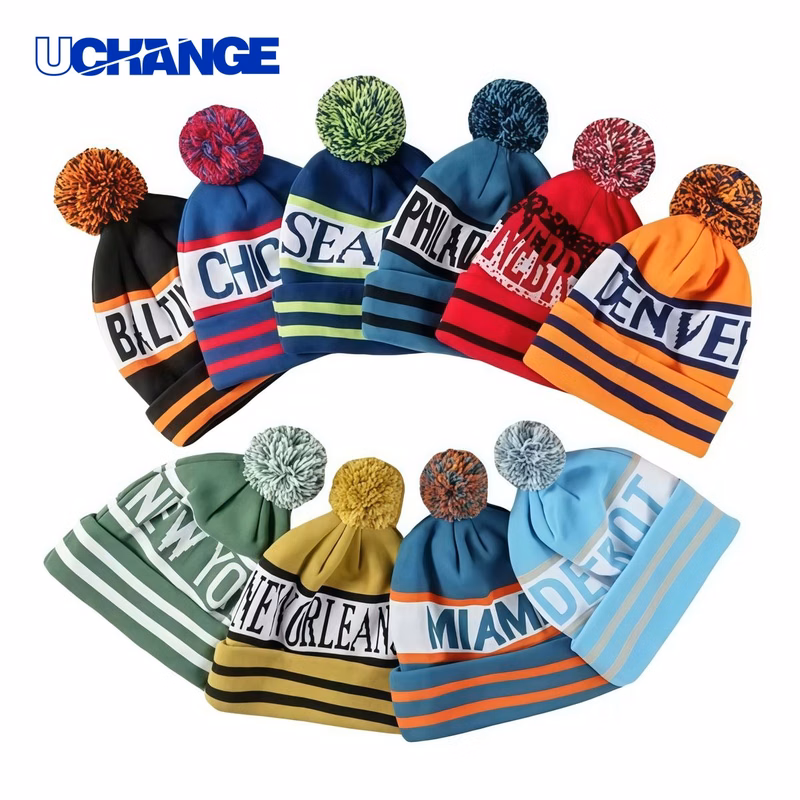 Jacquard Pom Beanie With Cuff Headwear
