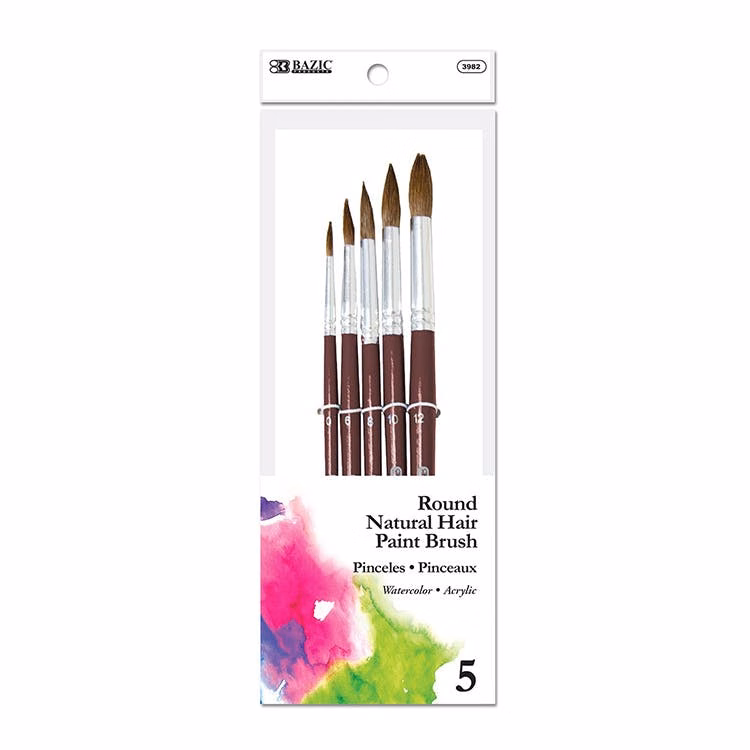 Paint Brushes - Natural Hair Round Tip 5 Pack