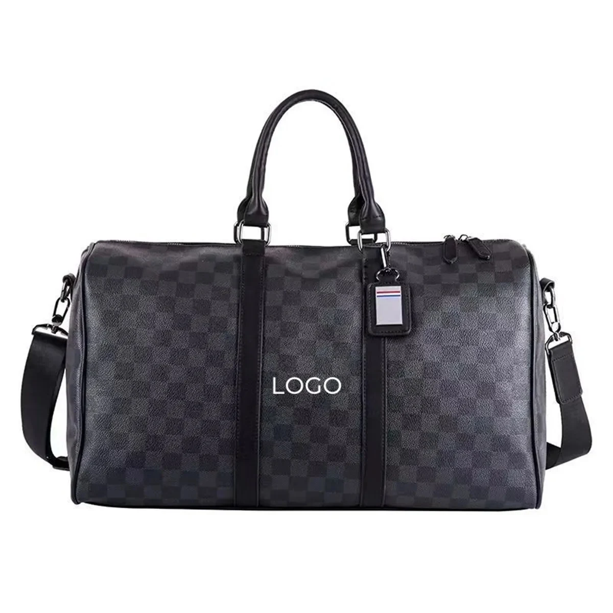 PU Leather Plaid Travel Duffel Bag 1
