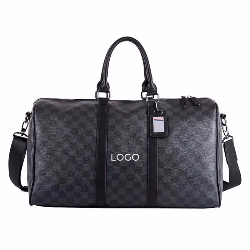 PU Leather Plaid Travel Duffel Bag