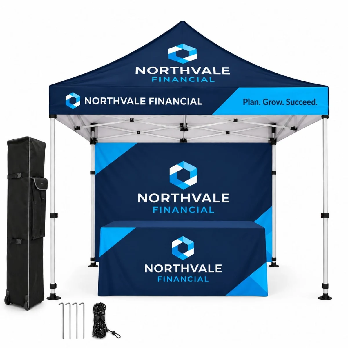 Deluxe Event Package, 10' Sublimated Tent kit, Single sided backwall, and 6' Box Fit Tablecloth 1