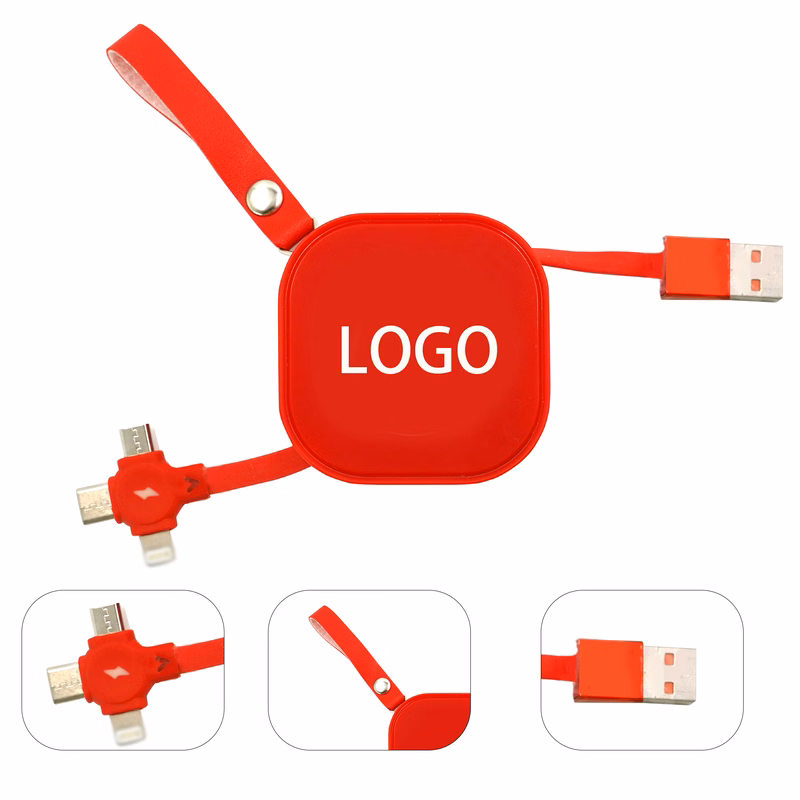 Custom USB Retractable 3 in 1 Charging Cord Cable