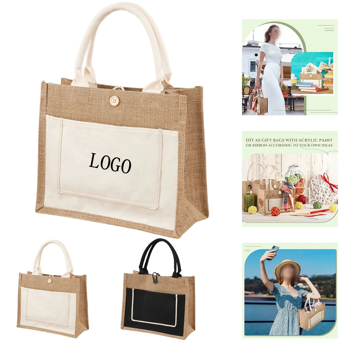Eco-Friendly Burlap Hand-Held Cotton Laminate Bag, custom tote bag with logo imprint 1