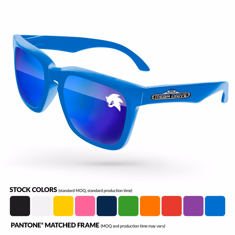 Bold Mirror Sunglasses w/ Corner Lens and Arm Imprints