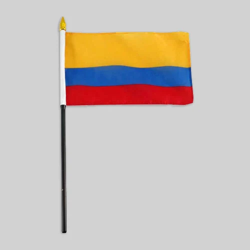 4"x6" Colombia Flag With Black Plastic 10" Pole & Gold Spear - Colombian Flag 1