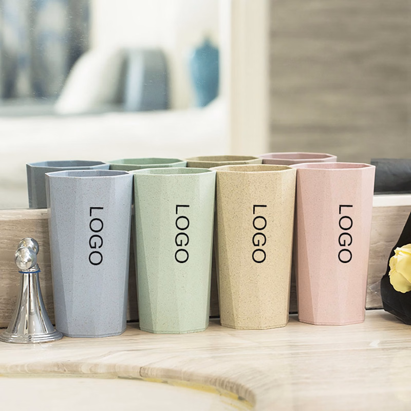 Octagon Shape Wheat Straw Toothbrush Cup Drink Mug 13.5oz