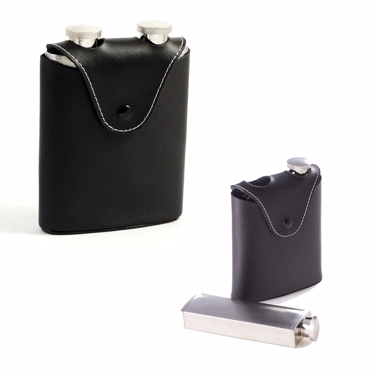 Twin 3 oz. Stainless Steel Flasks in Leather Carrying Case