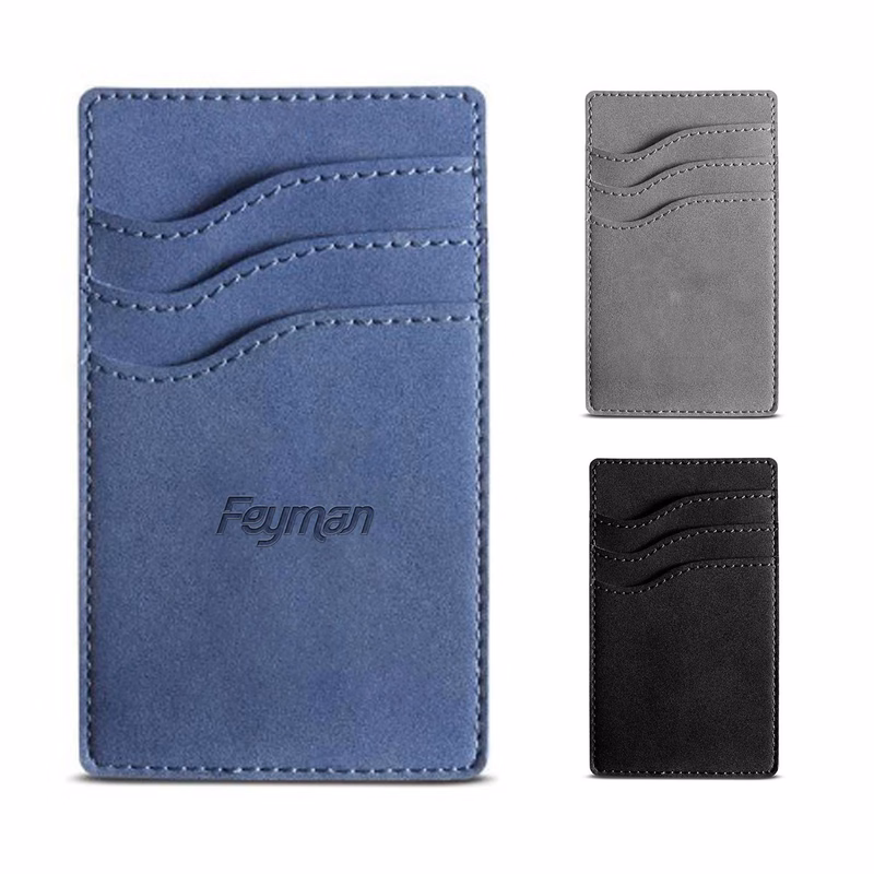 3-Pocket PU Leather Adhesive Phone Card Holder