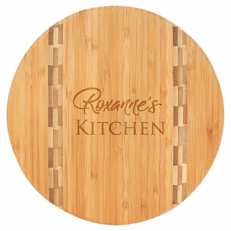 9 3/4" Multi Brown Round Bamboo Cutting Board with Butcher Block Inlay