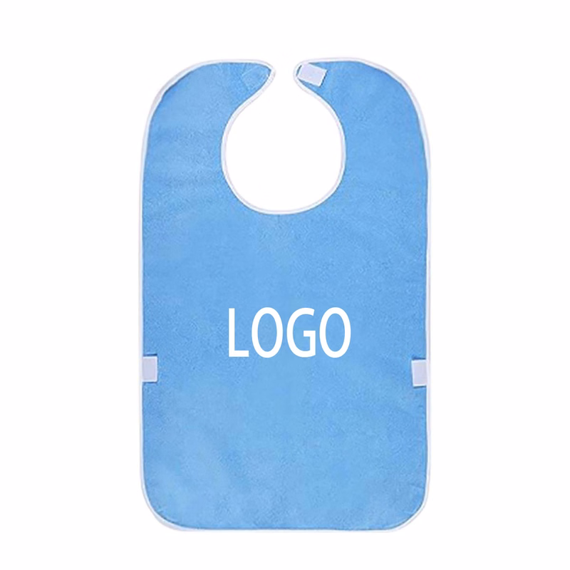 Adjustable Blue Feeding Bib with Pocket for Elderly Care