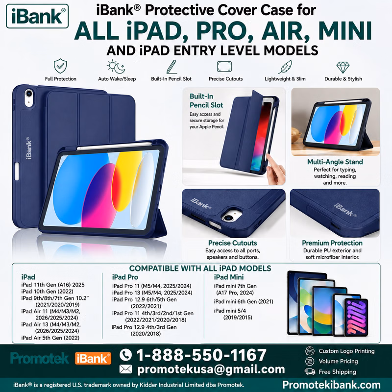 iBank® Protective Cover Case for all iPad, Pro, Air, Mini and iPad Entry Level Models