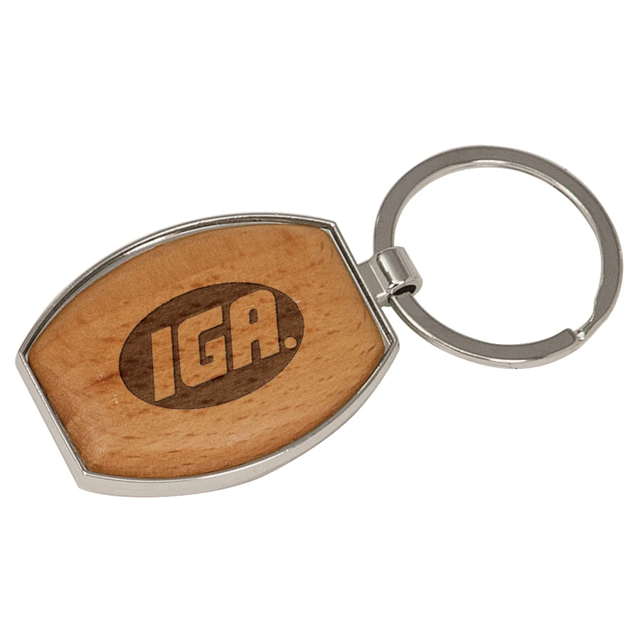 1 1/2" x 1 15/16" Silver/Wood Oval Keychain 1