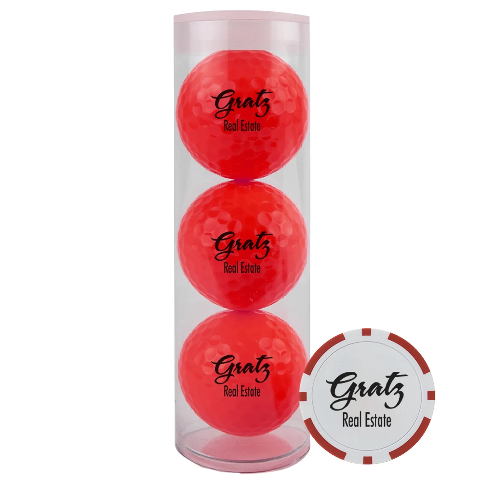 3-Colored Golf Balls Tube w/Poker Chip 1