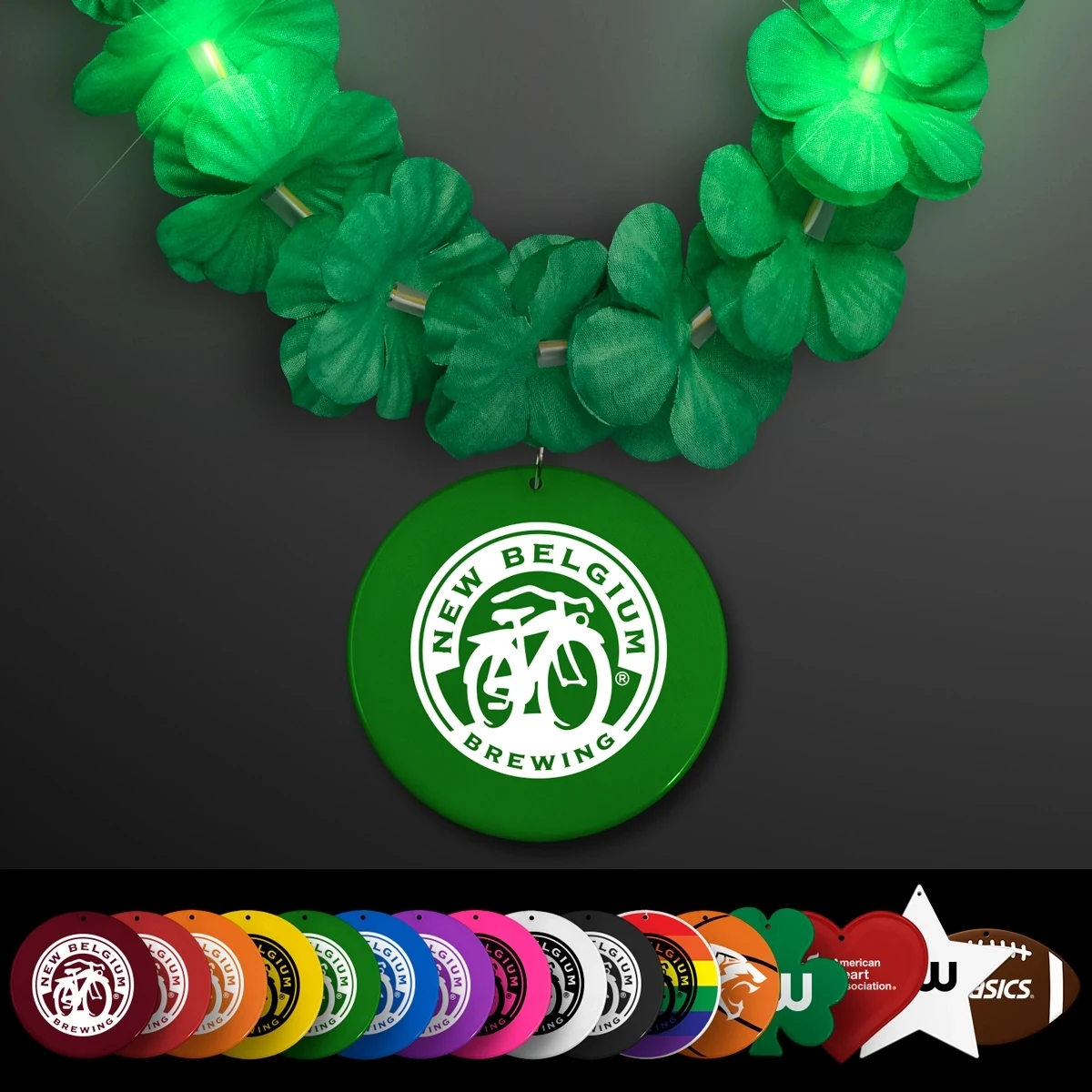 Light Up Green Lei with Medallion 1