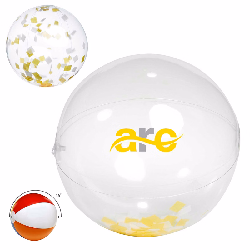16" Yellow and White Confetti Filled Round Clear Beach Ball